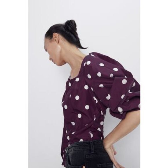 Zara Polka Dots Puff Sleeve Taffeta Blouse (NWT) - Picture 2 of 6
